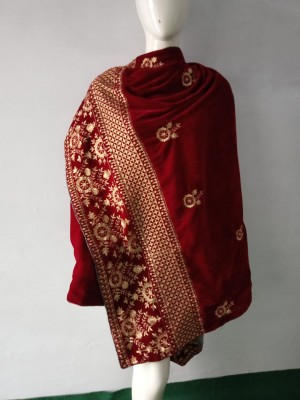 Fully embroidered velvet shawl