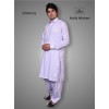 Mens White Shalwar Kameez With Contrast Embroidery