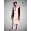 Men's Embroidered Shairwani in Cream and Maroon Color Combination