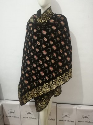 Fully Embroidered Velvet shawl in Print Style